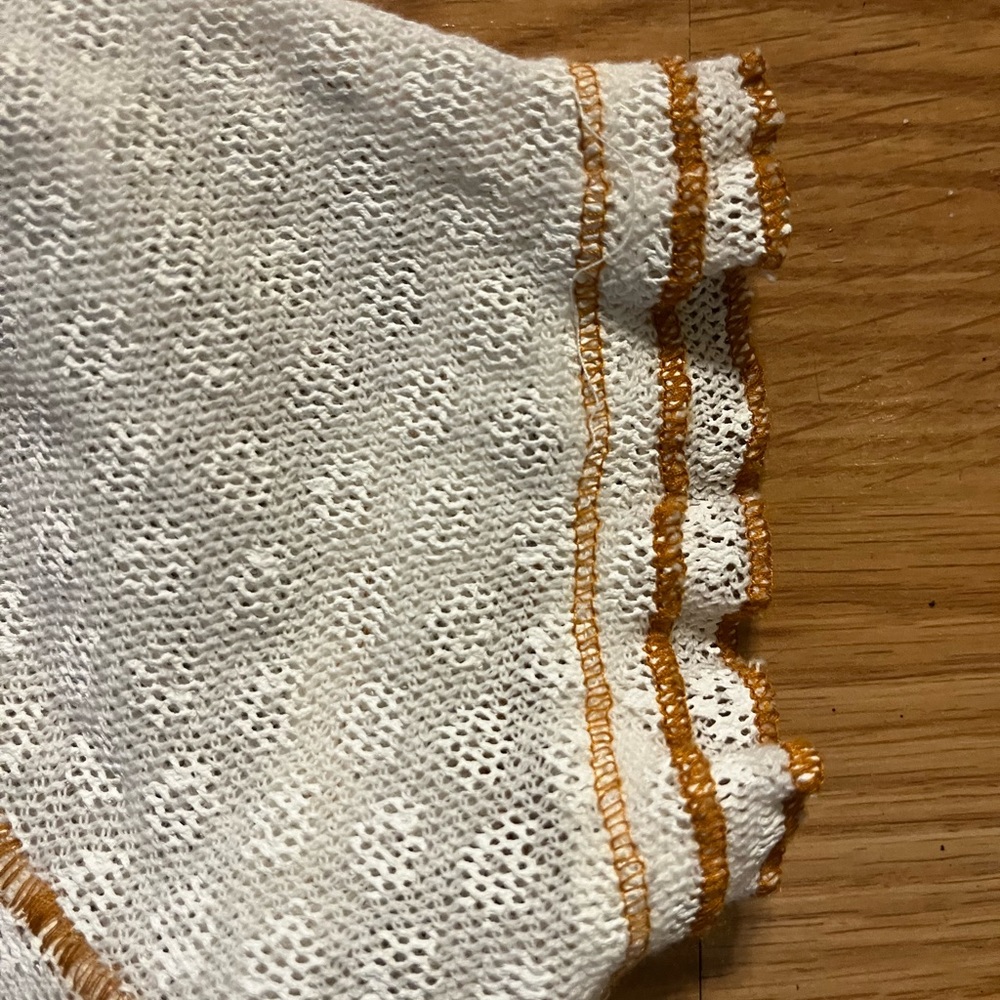 Free People White lace tee with a mustard yellow trim. Size L - Picture 3 of 3